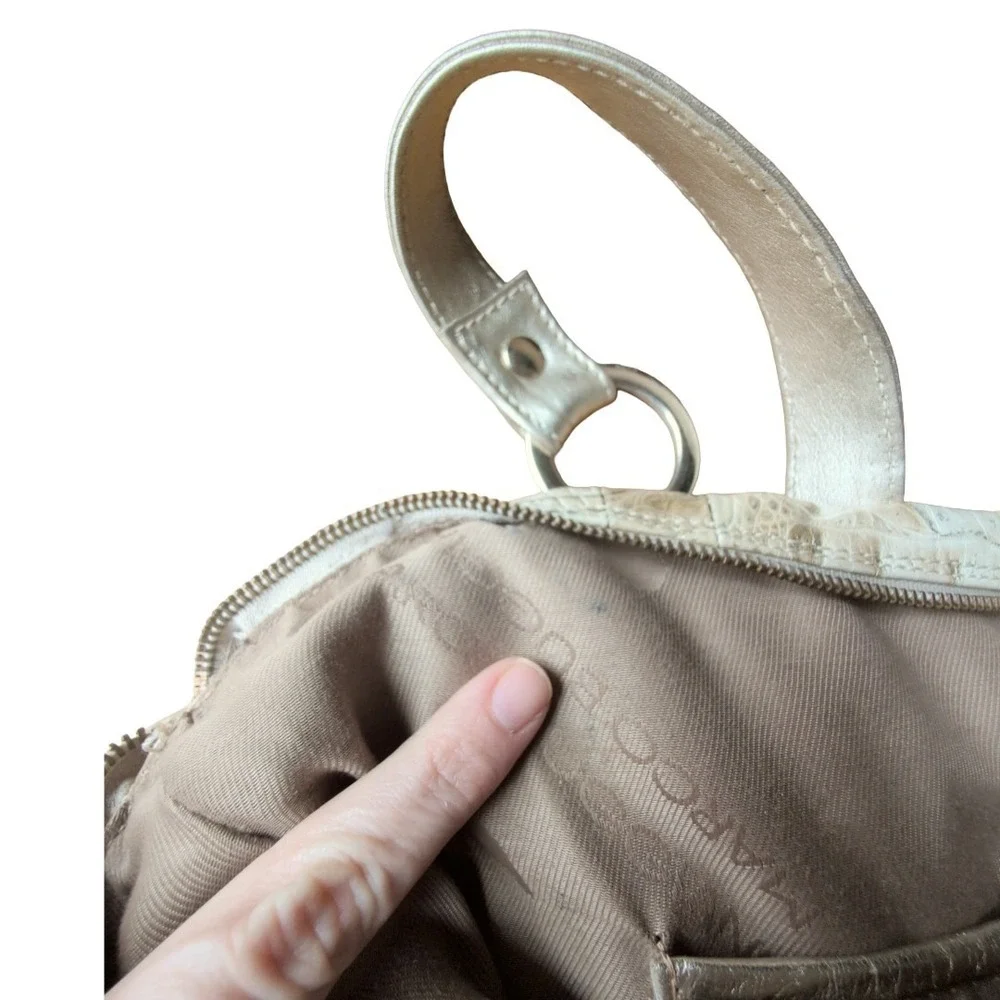 Marco Buggiani Bag Purse Gold Champag Alligator Look‎ Italian Leather Y2K Style